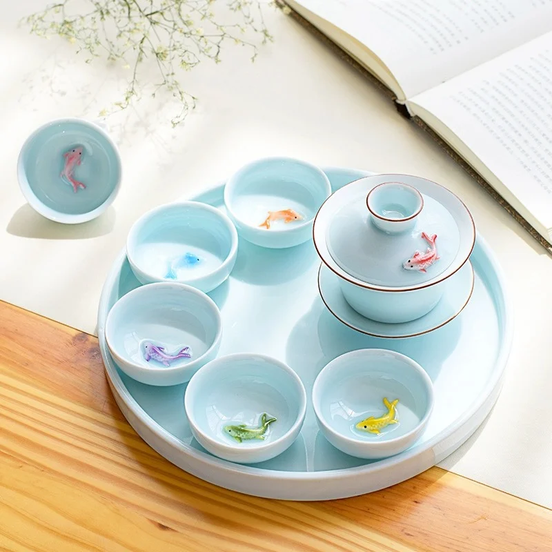 Tea Cup Porcelain Celadon Fish Teacup Small Carp Teacups Kung Fu Teaware Accessories Personalised Ceramic Oolong Tea Tasting Utensils