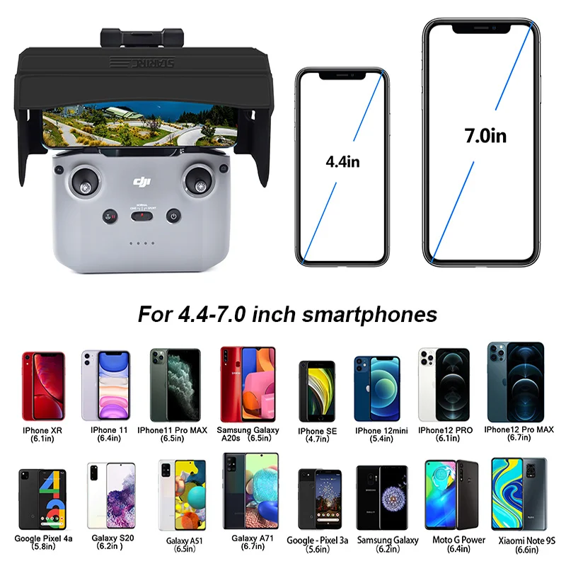 Vue de profil du pare-soleil pour télécommande DJI RC N1, avec son clip de fixation et son design pliable.