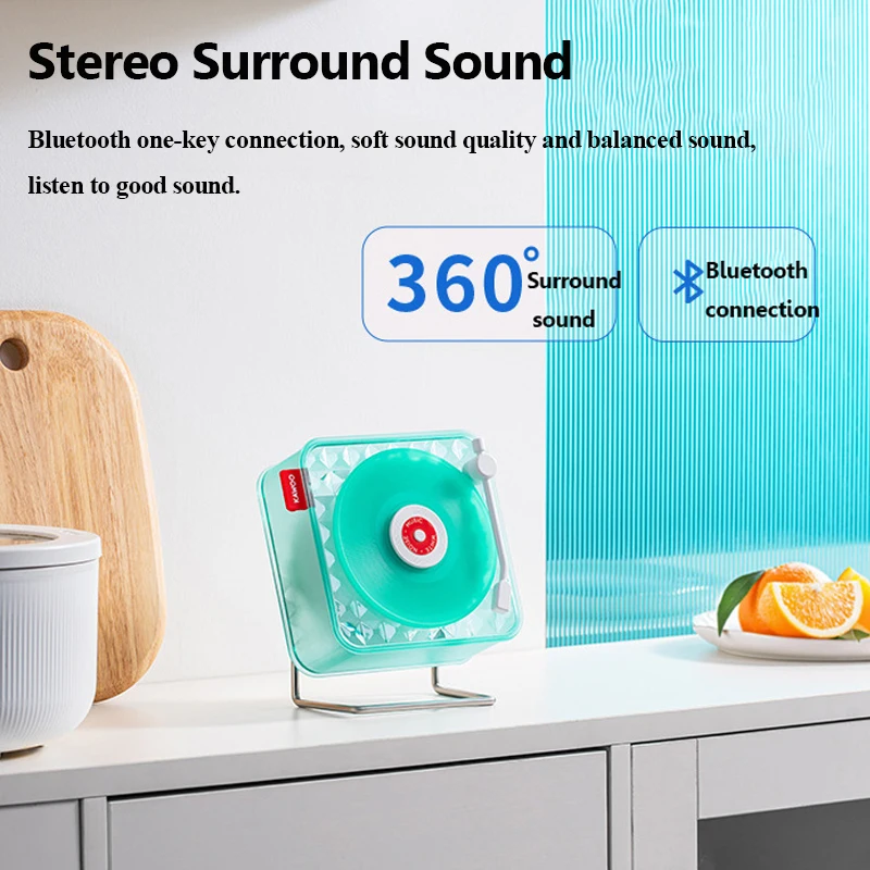 Retro Vinyl Record Player Design Bluetooth Speaker Wireless White Noise Music Box Soundbar RGB Atmosphere Light Music Player