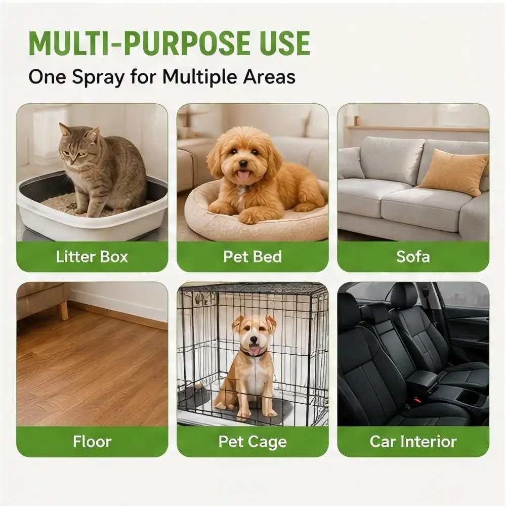 Spray Deodorante per Animali Domestici con Bioenzimi, Eliminatore di Odori di Urina, Liquido Disinfettante Antibatterico per Gatti e Cani, Prodotti per la Pulizia degli Animali Domestici da Interno - immagine 5
