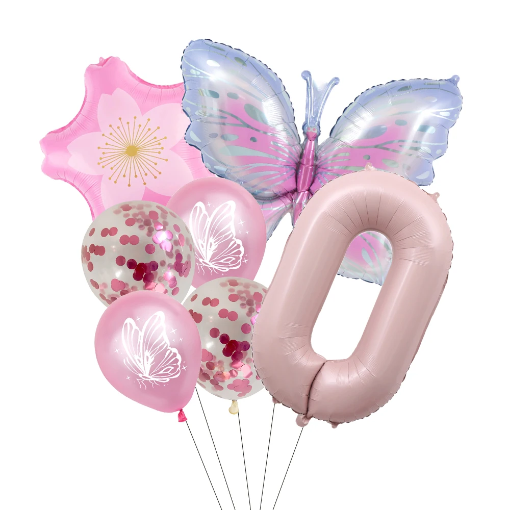 Butterfly Sunflower Celebration Balloon Set - Pink & Blue 7-Piece Party Decor Collection