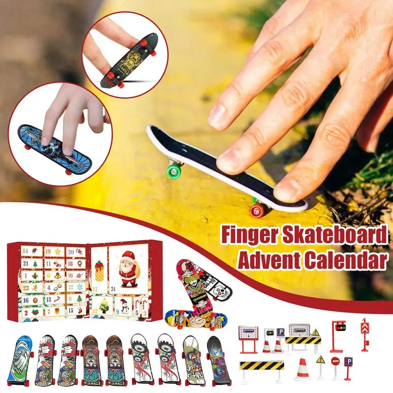 Finger Skateboard Christmas Advent Calendar 24 Days Countdown Calendar Finger Skateboard Toys Set Surprise Blind Box Kids
