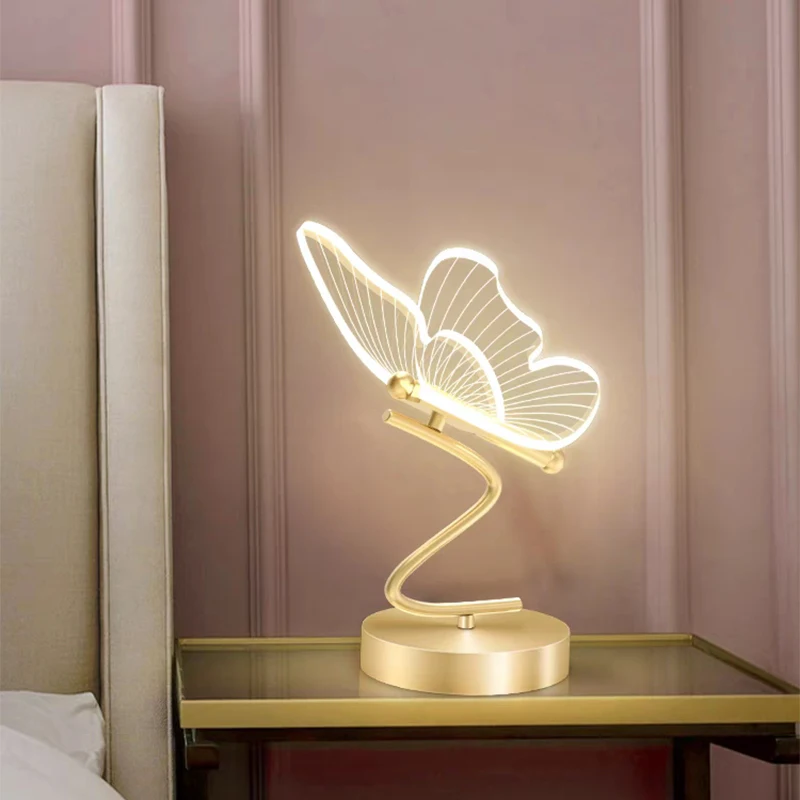 북유럽 LED 테이블 램프 스위치 버튼, 실내 조명, 홈 장식, 거실, 다이닝 테이블, 침실, 침대 옆, 나비 책상 램프