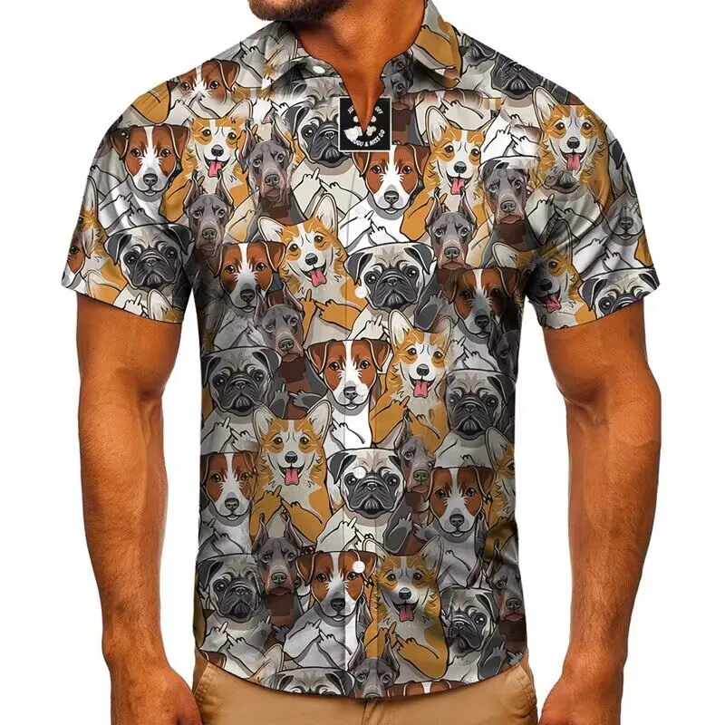 

New 3D digital printed shirt with fashionable dog pattern for men's summer refreshing short sleeved shirt