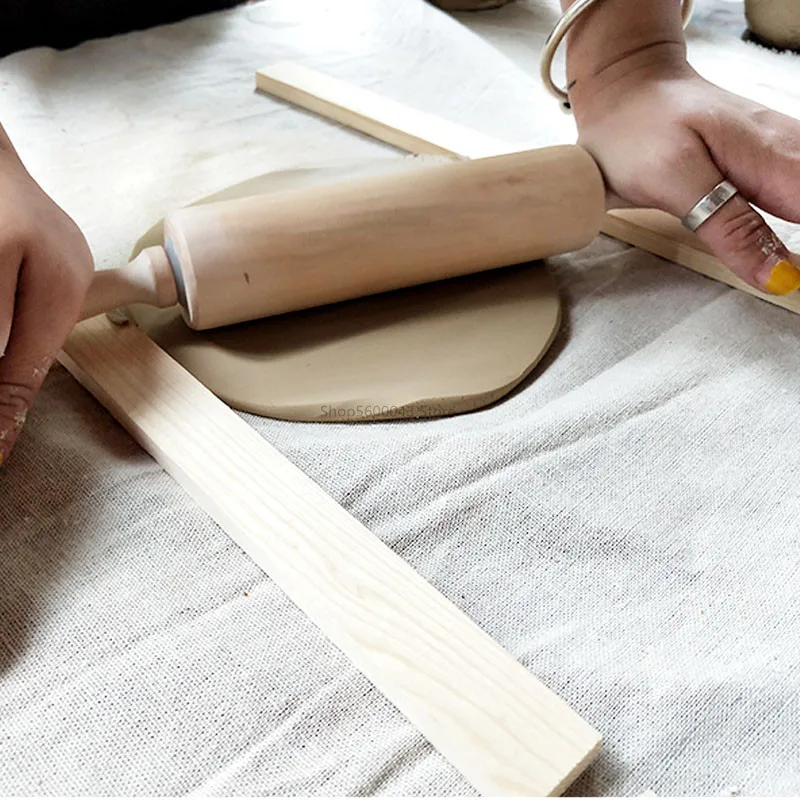 Sa4145972570c43de849d3d9627e57fe5u 8PCS/SET Mud Roller Mud Guide Wooden Strip Mud Plate Forming Supplies Ceramic Craft Polymer Clay Pottery Modling Tools Mallzona