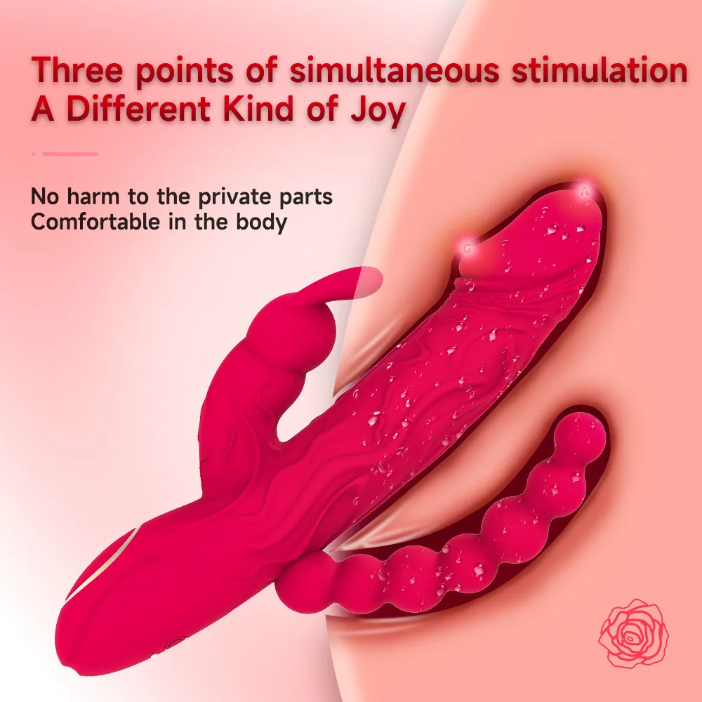 Rabbit Vibrator Clitoris Stimulator 3 in 1 G-Spot Dildo Penis Anal Double Penetration Female Masturbator Sex Toys for Woman 18+