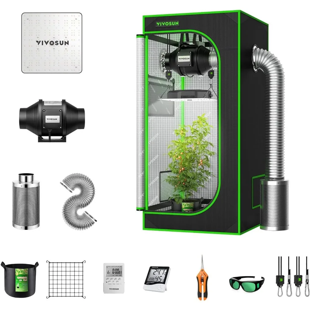 Grow Tent Complete System, 2 x 2 ft. Grow Tent Kit Complete with VS1000 Led Light, 4 Inch 190CFM Inline Fan 24" x 24" 48"