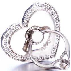 Diamond Peach Heart Metal Phone Ring Holder - Universal Support Accessory (Silver)