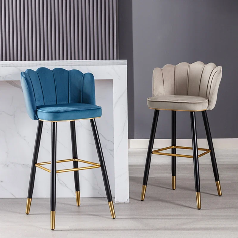 

Silla de Bar alta cuero, mueble nórdico moderno lujo, minimalista, azul, diseño Metal