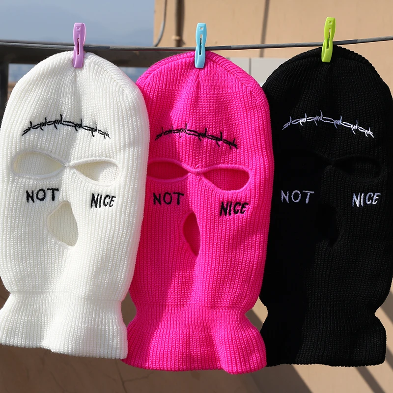 Pink Fashion 3-hole Hat Balaclava Cap Winter Ski Warm Hat Handmade Knit  Outdoor Full Face High Quality Hedging Unisex Caps - Skullies & Beanies -  AliExpress