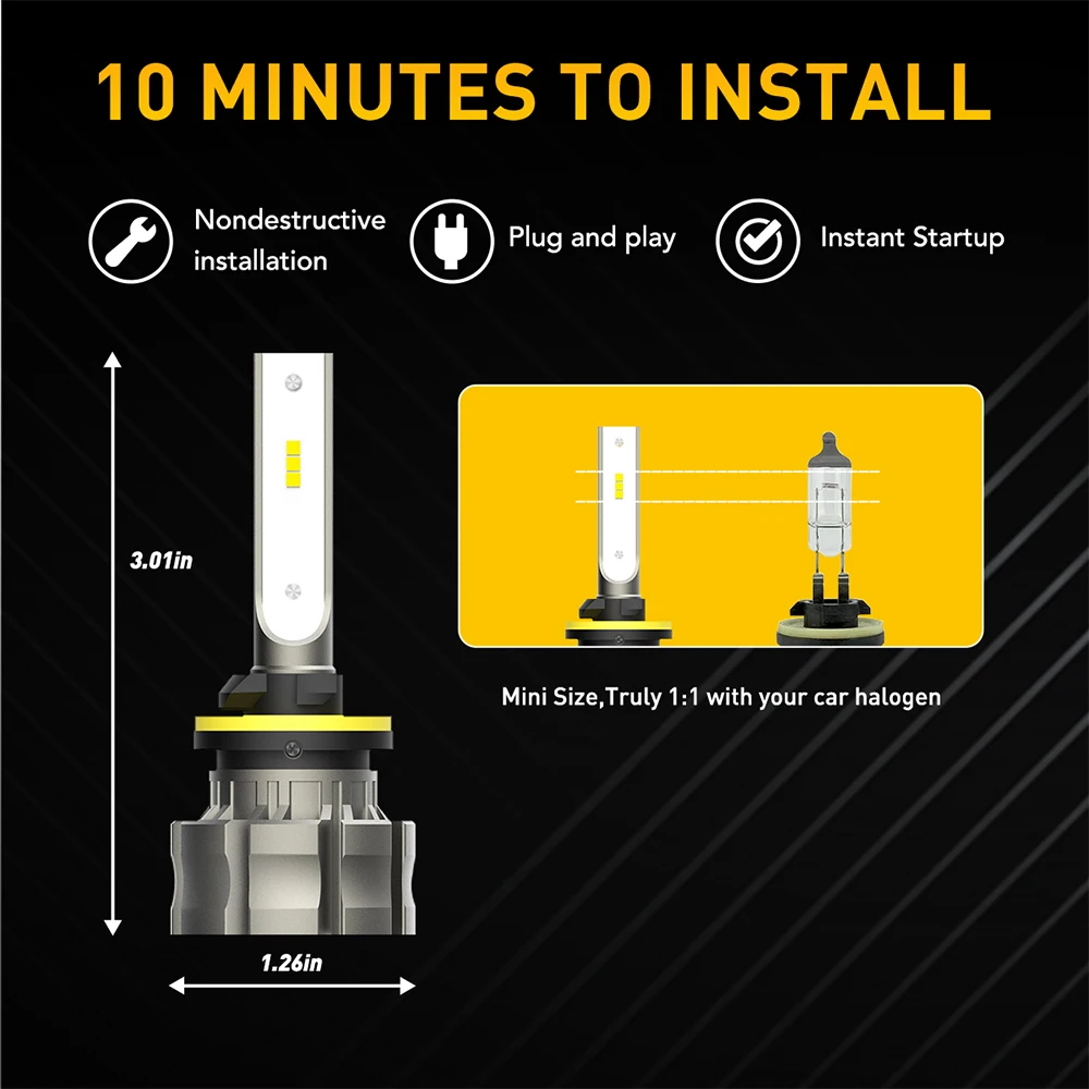 AUXITO 2개입 H27W H27 880 LED 안개등 캔버스 H27W/1 880 LED 전구 자동차 안개등 주행등 DRL 오류 없음 12V 6500K 백색 3000K 황색