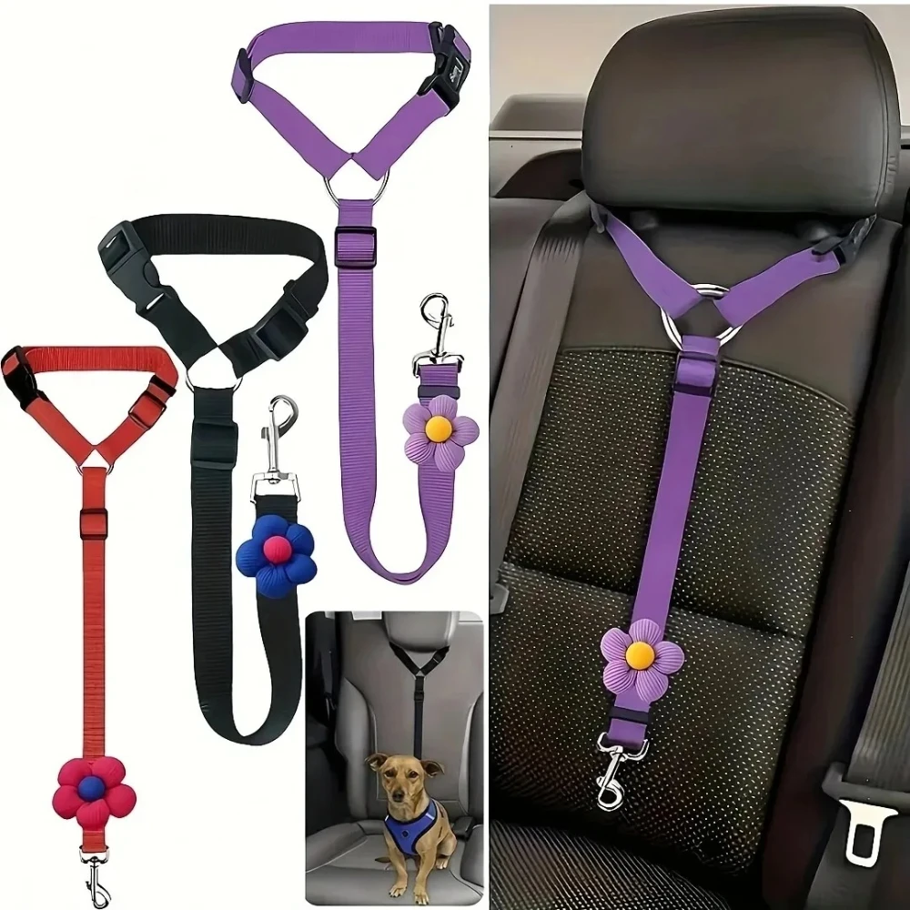 1 Stück 40-70cm Verstellbarer Haustier-Autosicherheitsgurt Hunde- und Katzen-Sicherheitsgeschirr mit Blumendekor für Reisen Hunde-Halsband Haustierzubehör