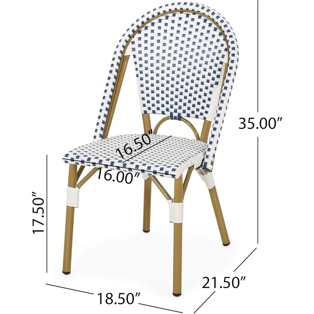 Philomena Outdoor French Bistro Chair (Set of 4), Blue + White + Bamboo Print Finish 3