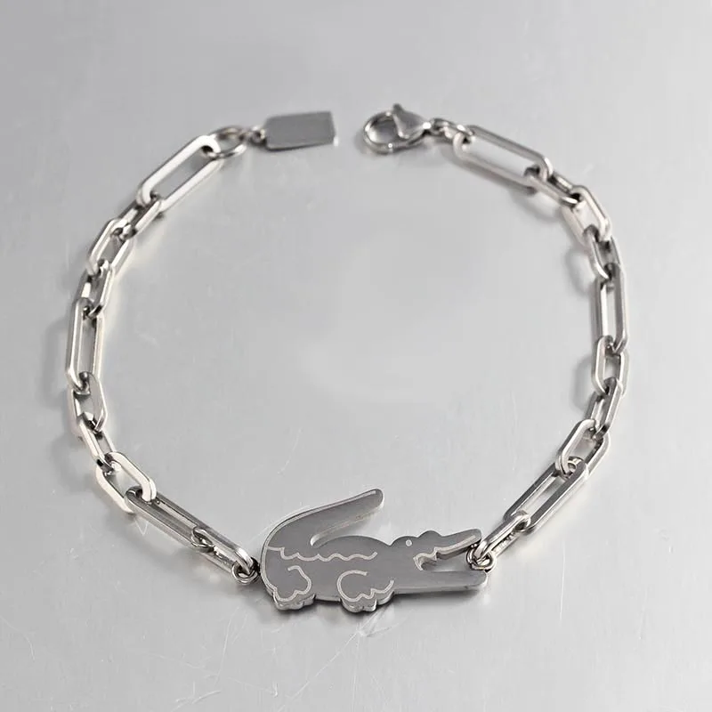 Punk crocodile rectangle pendant Stainless Steel Bracelet