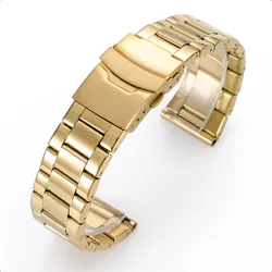 Premium Stainless Steel Men's Sport Watch Band - Universal Replacement Bracelet, Metal Wristband - 22mm (Gold)