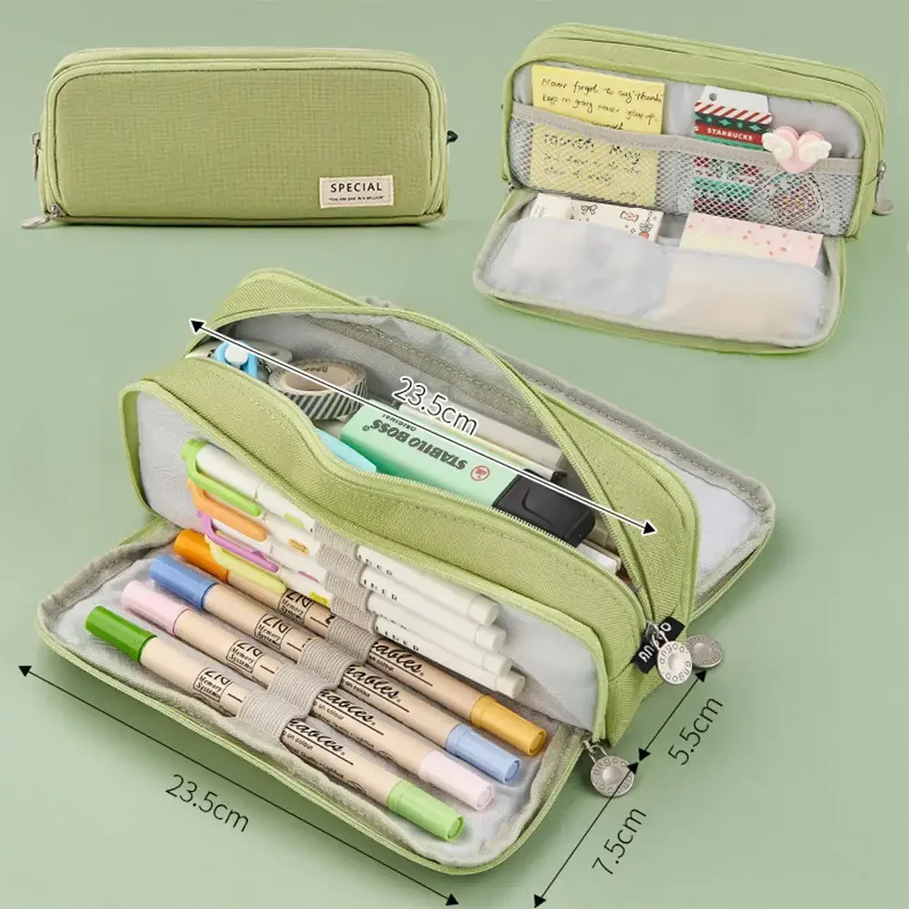 3 Compartment Pouch Double Side Opened Student Stationery Desk Organizer School Supplies Kawaii Pencil Case Large Space Storage