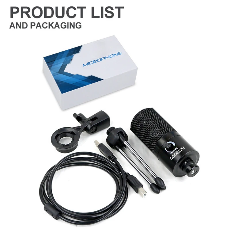 Gooermi 데스크탑 콘덴서 게임 녹음 마이크, USB 스트리밍 팟캐스트 PC 마이크, 삼각대 포함, J669