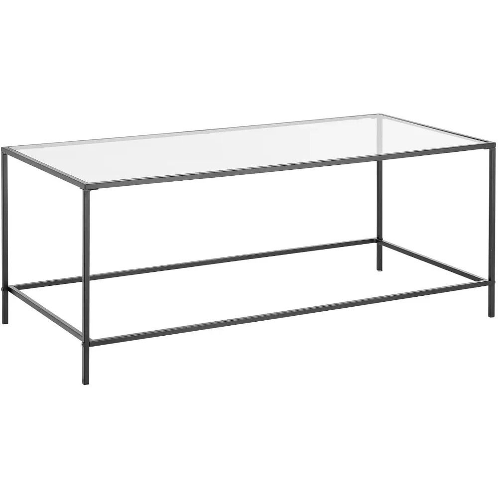 

Glass Top Coffee Table - Large Minimalistic Rectangular Geometric Metal Accent Furniture Unit for Living Room Home Office