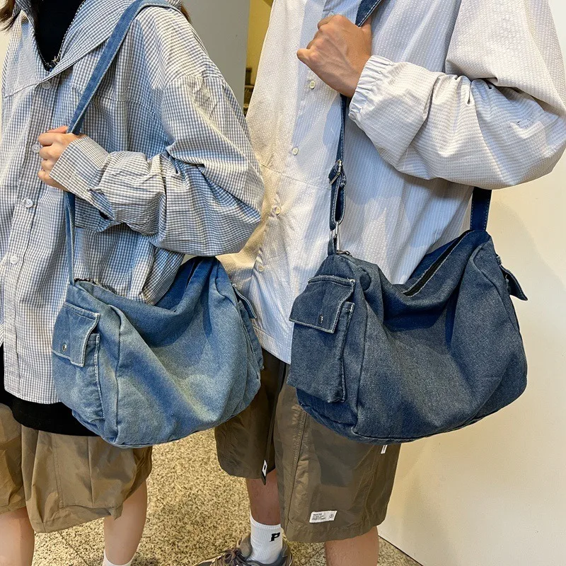 Shoulder Bag New Denim Messenger Crossbody Korean Style Casual Fashion Unisex Large Capacity Storage Trendy Simple All-Match