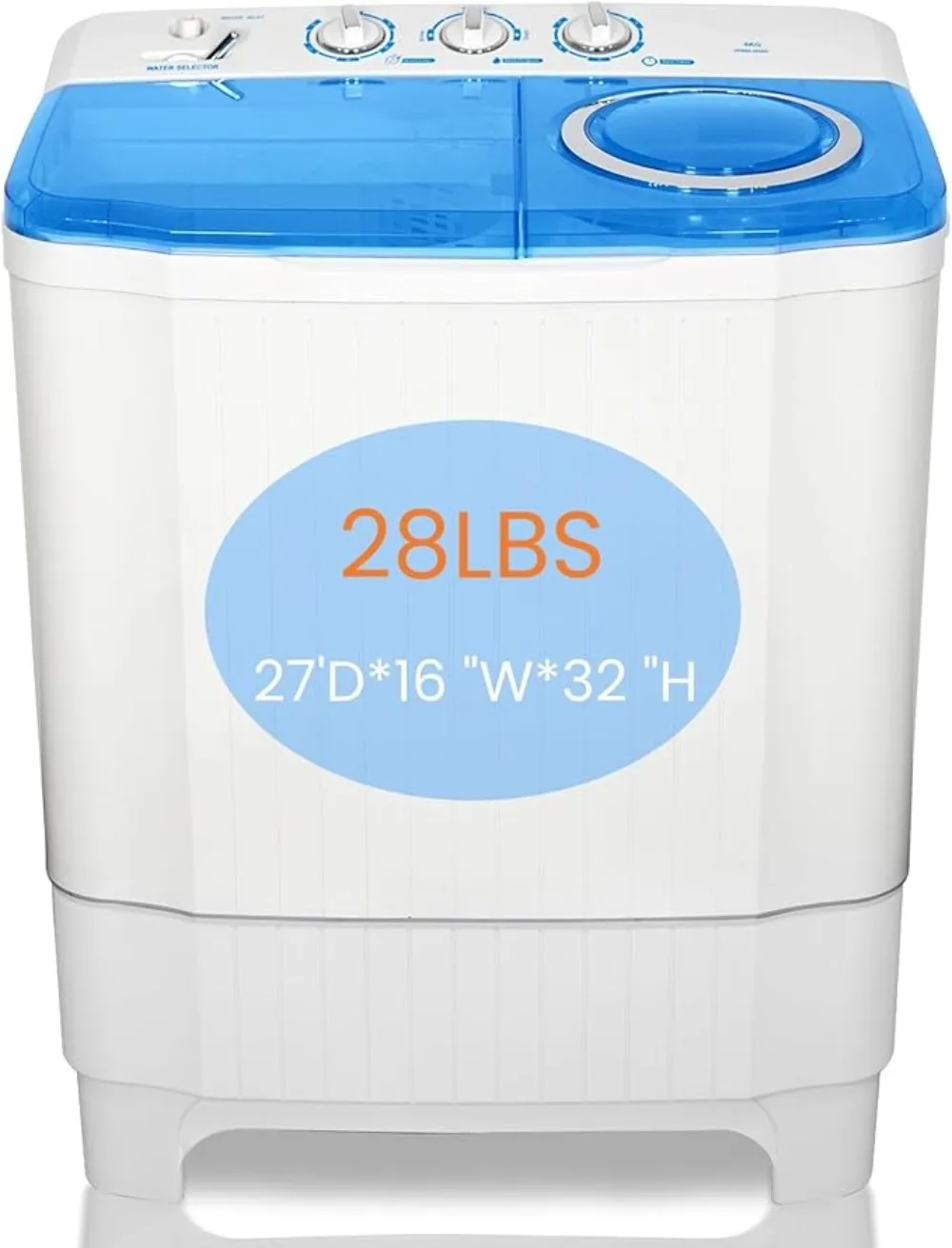 28Lbs Compact Twin Tub Washer and Spin Dryer-Semi-automatic Laundry Washer(18Lbs) & Spinner(10Lbs) Combo Timer Control