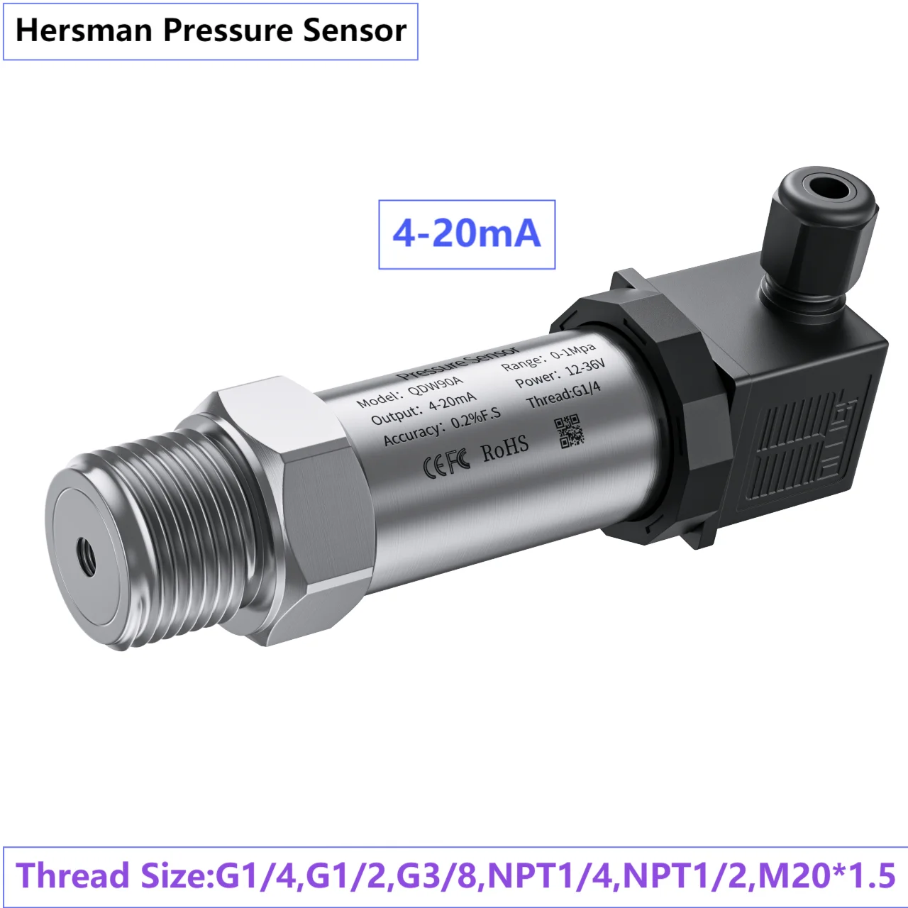Pressure Sensor 4-20mA pressure transmitter sensor 0-250mbar 1bar 5bar 10bar pressure transducer hydraulic 0-250bar 60bar 300bar sensor