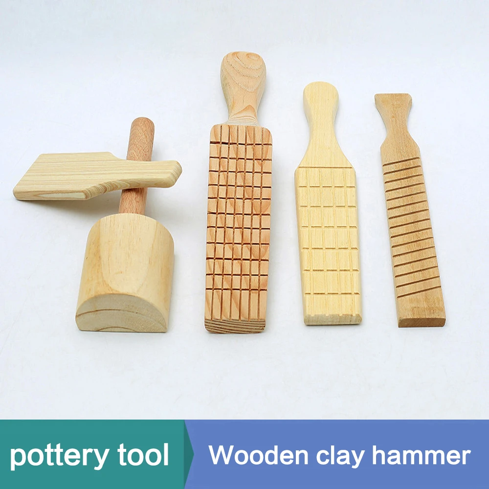 Pottery Tools Wooden Clays Texture Hammer, Mud Sheet Forming Pat Tool Teapot Modeling Forming Tool for Clay Increase toughness