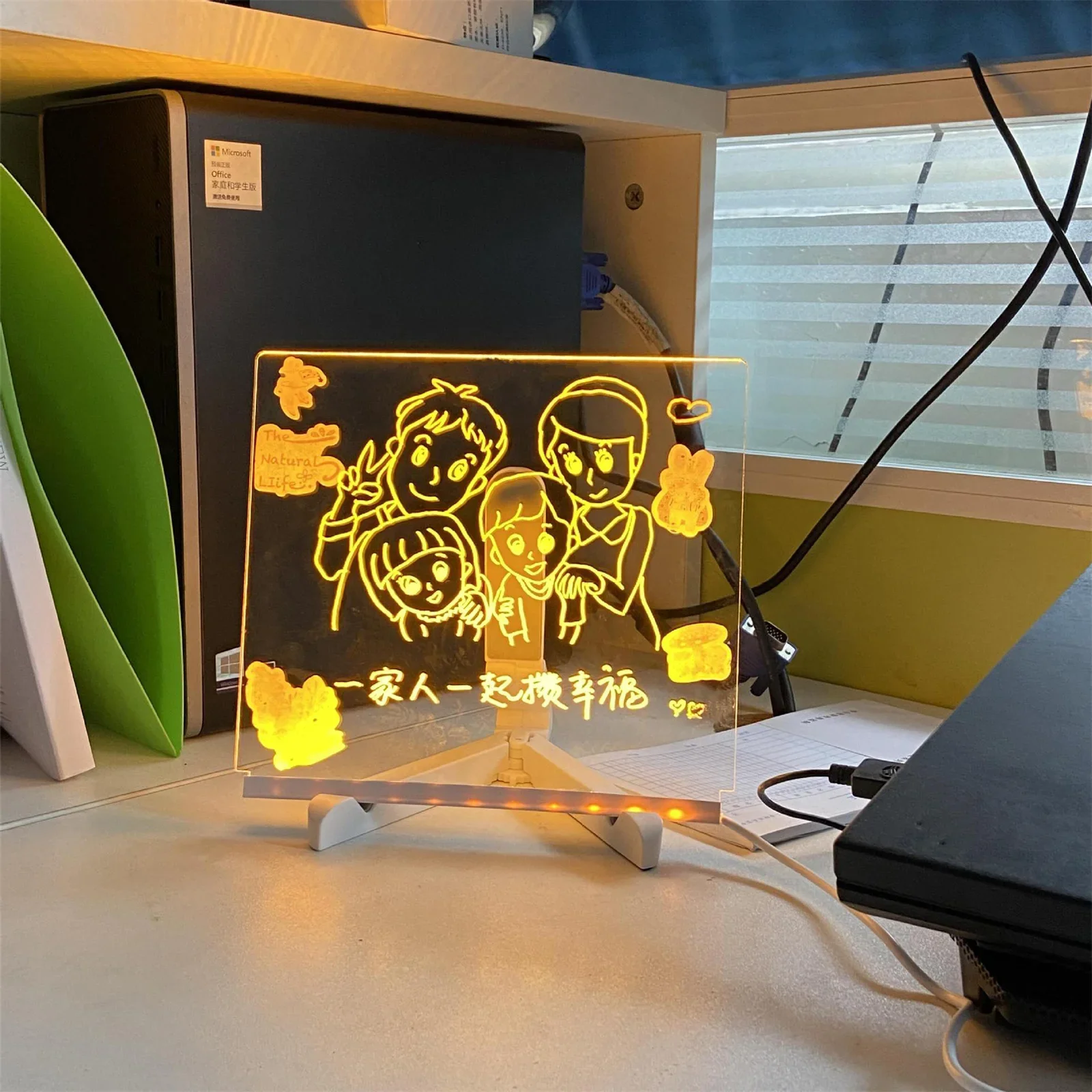 데스크탑 지울 수있는 칠판 LED 아크릴 노트 보드 7 색 펜 수제 DIY 어린이 드로잉 보드 크리스마스 선물