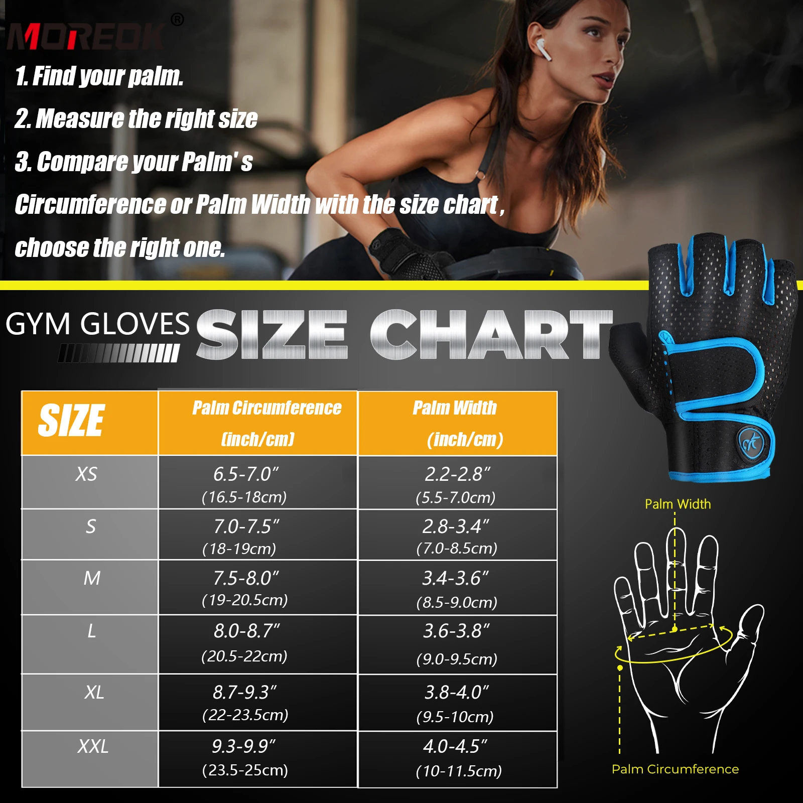 MOREOK Gym Gloves Breathable Anti-slip Pull Ups Training Yoga Body-building Exercise Fitness Workout Weight Lifting Gloves Men 6