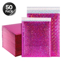 

50Pcs Mailer Poly Bubble Mailer Laser Rose Red Padded Mailing Envelopes for Gift Packaging Self Seal Bag Bubble Padding Envelope