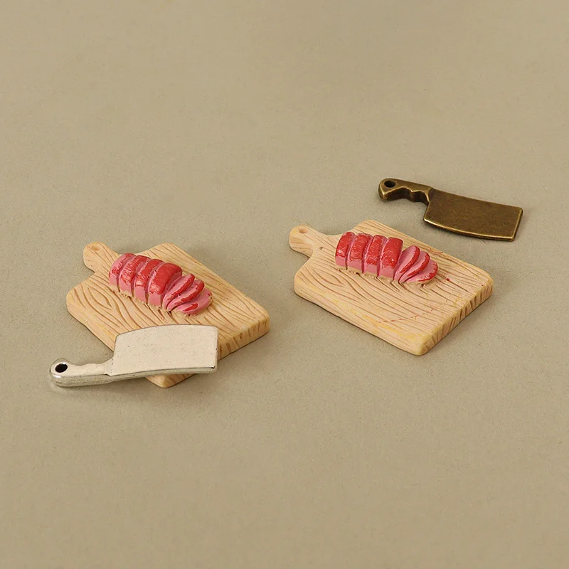 

1/12 Dollhouse Cutting Meat Board Kitchen Knife Set Dollhouse Miniature Kitchen Decoration Dolls House Home Accessories