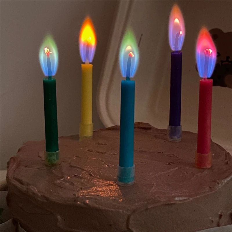 6pcs/pack Nature Plants Fragrant Birthday Party Rainbow Flame Candles