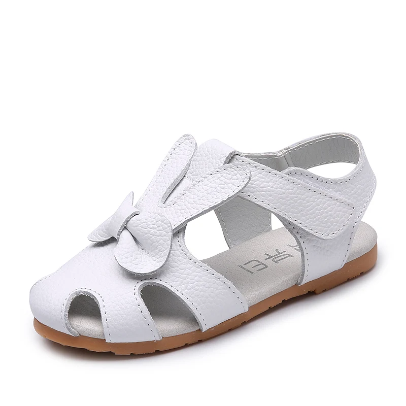 

Baby Toddler Girls Genuine Leather Solid Bunny Outdoor Sport Casual Sandals Little Kids Summer Flats Children White Pink Shoes