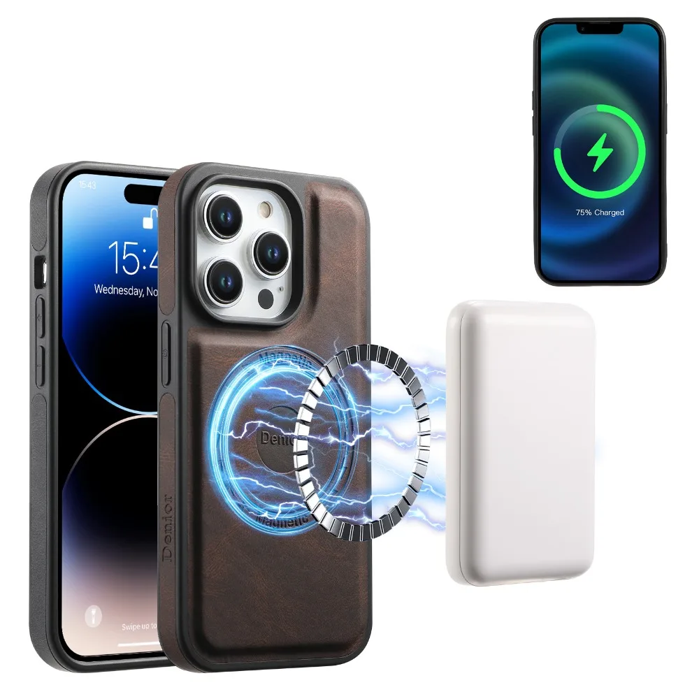 Vintage Leather Magnetic Phone Case with Magsafe Compatibility - Anti-Knock Soft Shell Cover