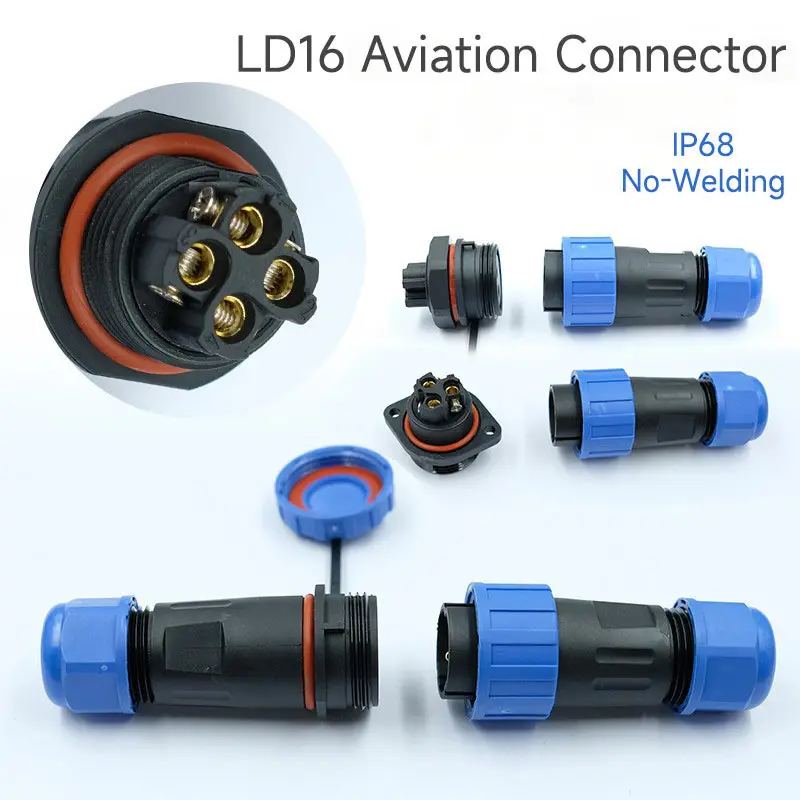 ไม่มีการเชื่อมตัวเชื่อมต่อการบิน LD16 IP68 สกรูแบบมีสายปลั๊กตัวผู้กันน้ําแผงซ็อกเก็ตหญิงติดตั้งสายไฟตัวเชื่อมต่อหน้าแปลน 1