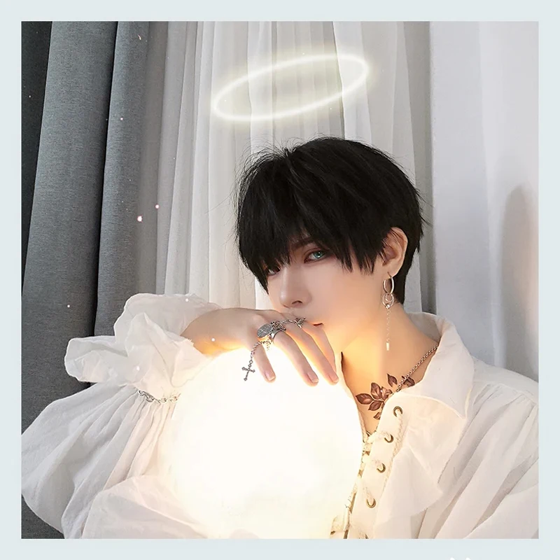 LUPU Short Synthetic Men's Breathable Wig Brown Men Boy Short Straight Cosplay Men Party Black Heat Resistant Synthetic Hair Wig