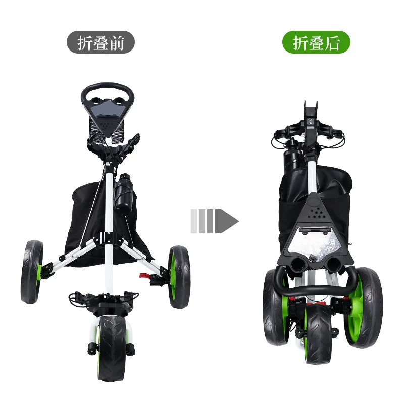 Golf Supplies Trolley Tricycle With Umbrella Rack Scorecard Foldable Ball Bag Pull Cart Golf Trolley