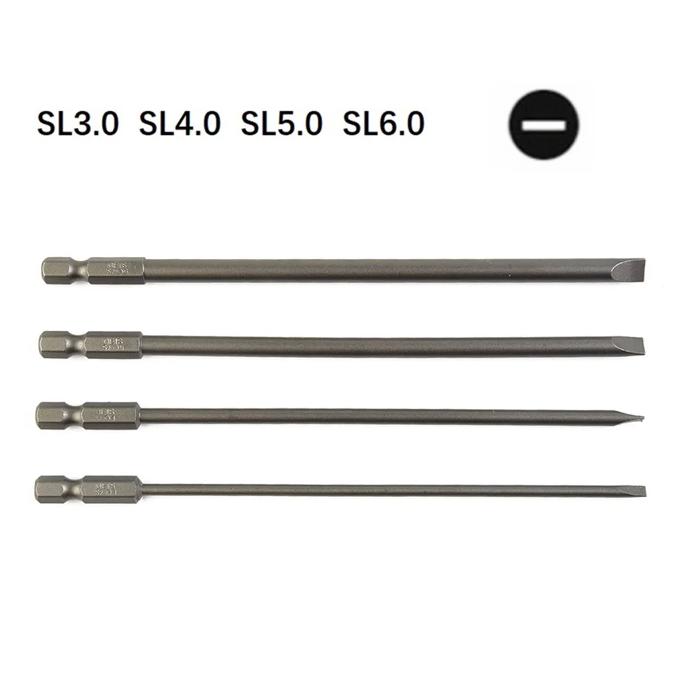 4pcs 150mm 슬롯 드라이버 비트 세트 자기 플랫 헤드 스크루 드라이버 비트 1/4 인치 육각 섕크 스크류 드라이버 핸드 툴 3-6mm