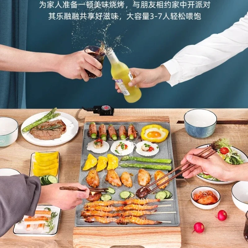 220V Smokeless Indoor Non-stick Iron Plate BBQ Grill Pan Stone Electric Barbecue Stove for Home Use C