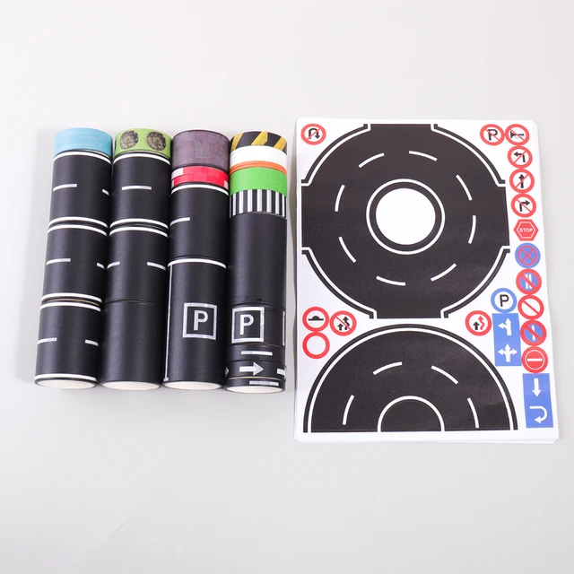 Cartoon Road Track Washi Tape Set: Racing Theme Black Road Stickers Set for DIY Car Game Decoration, Party Supplies,Gift 1