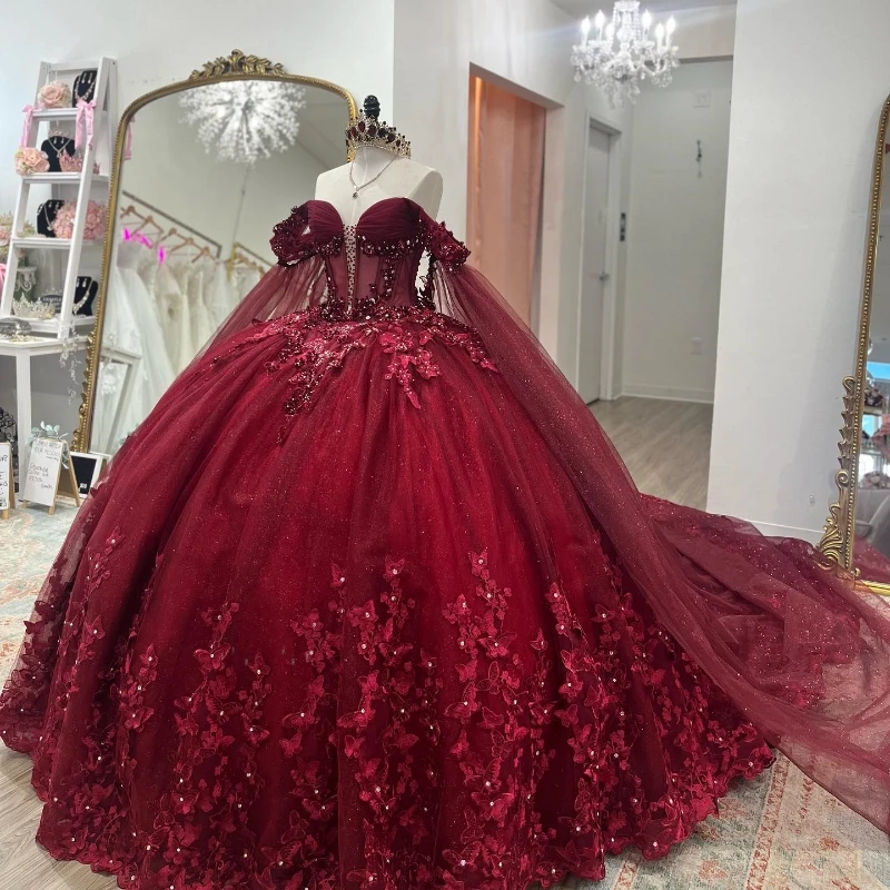

Wine Red Off Shoulder Quinceanera Dress 2024 Vestidos De 15 Años Ball Gown Bow Sweet 16 Birthday Party Gown Pageant Miss Princes