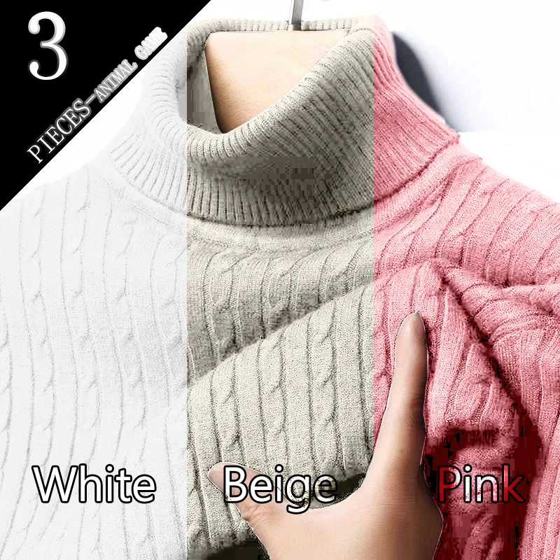Animal Game 3 Pack Men's Turtleneck Sweater Warm Knitted Pullover for Men Jacquard Casual Long Sleeves Outerwear Warm Streetwear