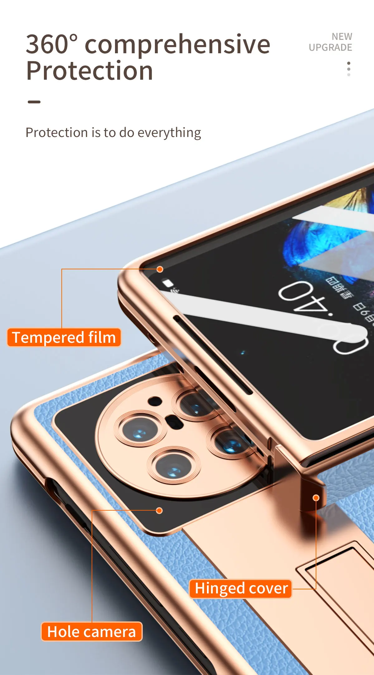 VIVO X FOLD Electroplated Hinged Leather Phone Case, Hidden Stand Covered With Tempered Glass Film Pencil Slot Box