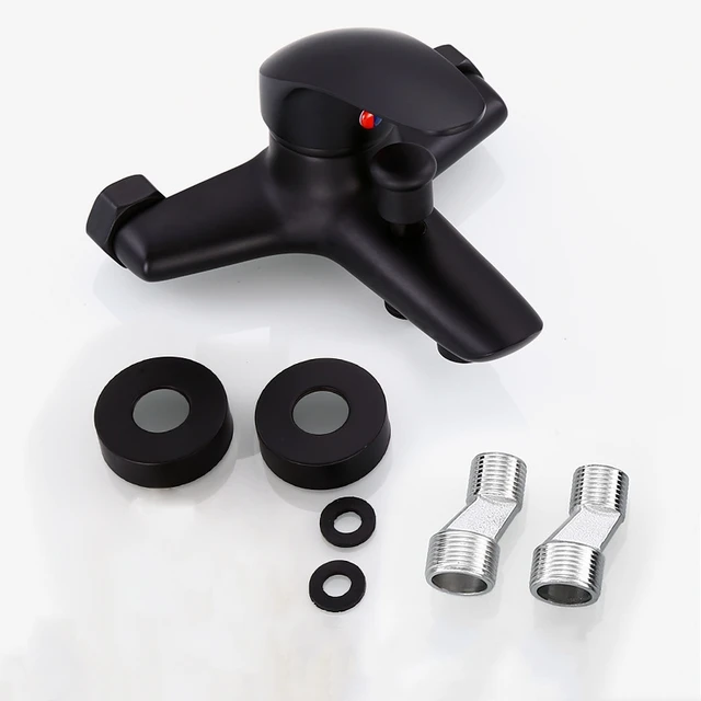 1PC สีดําทองเหลืองห้องน้ําก๊อกน้ําก๊อกน้ําก๊อกน้ําแตะติดผนังห้องน้ําก๊อกน้ําอ่างอาบน้ํา 1