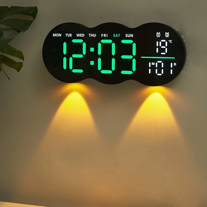 Multifunctional Digital Wall Clock With Bottom Spotlight Remote Control Wall Mounted Alarm Clock With Timing Function Dual Alarm