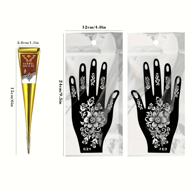 Kit per Tatuaggi Temporanei all'Henné, Strumento per Dipingere a Mano, Arte Corporea Fai-da-Te, Regalo per Donne e Uomini, Accessori per Tatuaggi - immagine 5