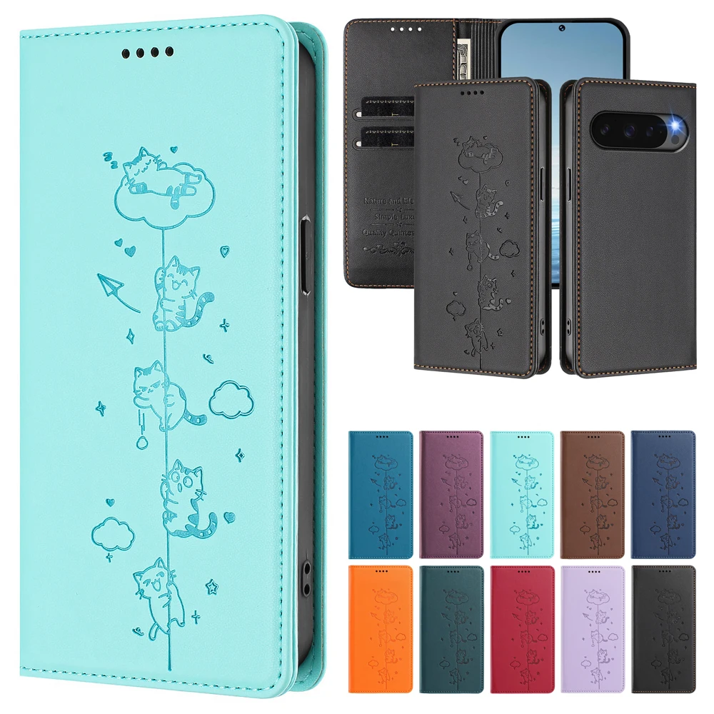 Elegant Cat Embossed Leather Flip Wallet with RFID Protection and Card Slot