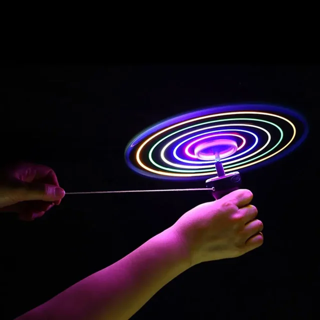 Kids Luminous Flying Disc Propeller Toys LED Lighting Pull String Flying UFO Toy Spinning Top Outdoor Game Sports Toy Gift 2