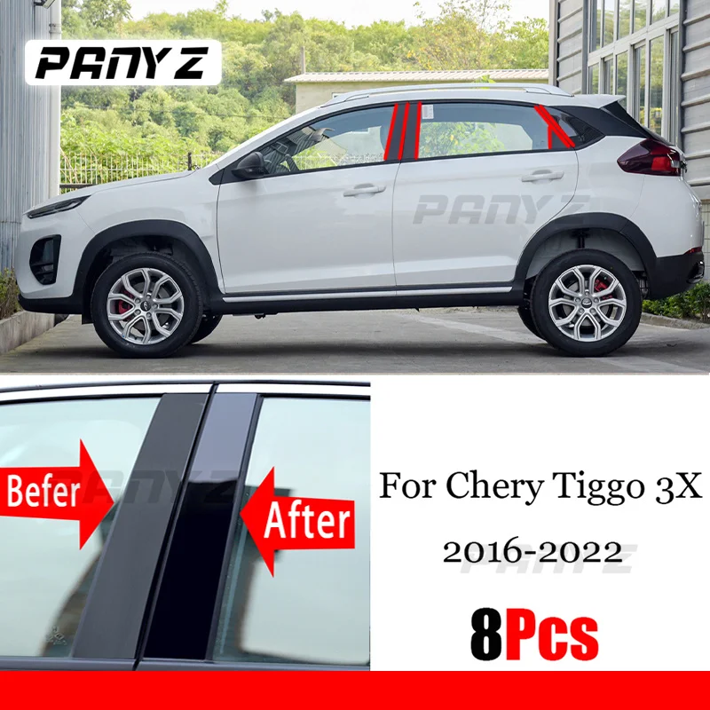 

8 шт., черные полированные столбы для окон автомобиля Chery Tiggo 3X 2016 - 2022
