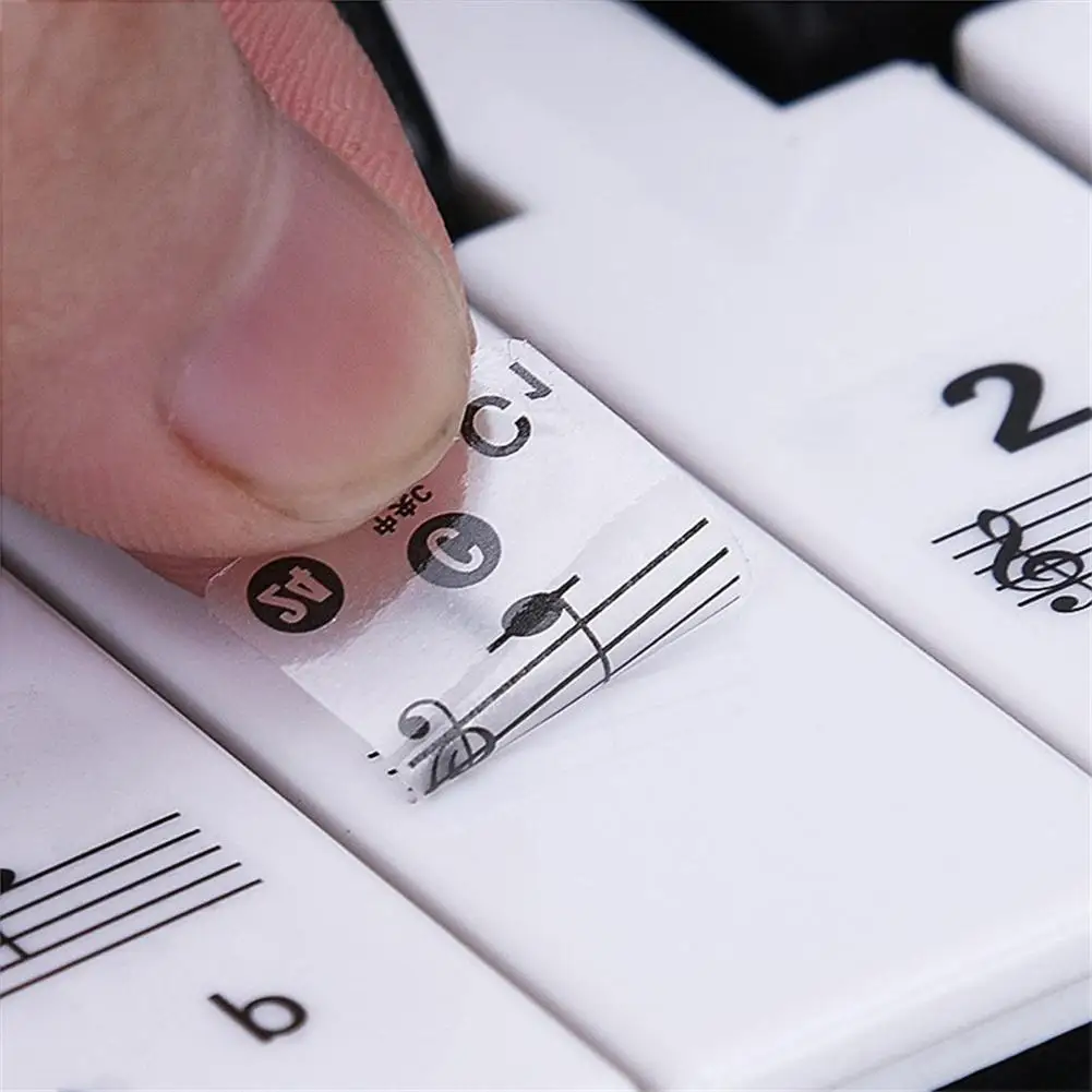 61/88 Key Transparent Piano Keyboard Stickers Removable Electronic Keyboard Key Piano Stave Note Sticker Symbol Tags for Keys Piano Keyboard Stickers