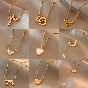 Ins Classic Gold Color Stainless Steel Necklace For Women Jewelry Limited Pearl Beads Heart Pendant Necklace Birthday Gift 1